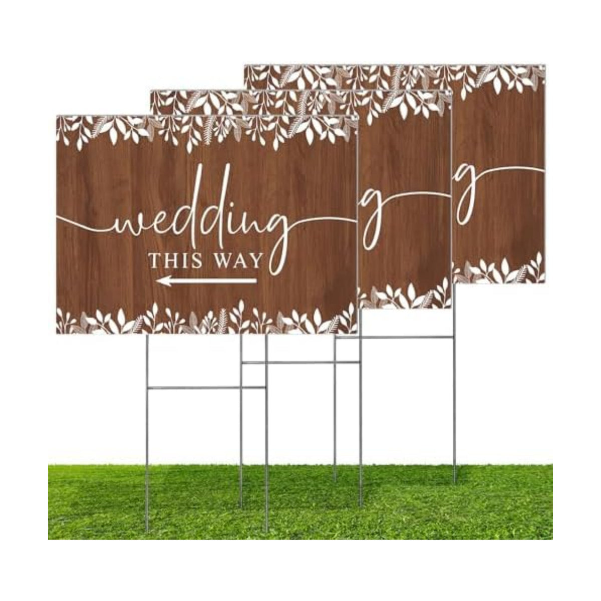 3 Pack 17''×12.5'' Wedding This Way Signs Double Sided Printed Wedding Directional Parking Sign with Stakes for Ceremony Reception Lawn Yard Arrow Signs Plastic Rainproof Party Supplies,Rustic