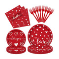 96 Pieces Valentine’s Day Tableware Set – Red and White Disposable Plates, Napkins, and Forks with Heart and Love Designs for Valentine’s Parties Romantic Celebrations – Serves 24 Guests