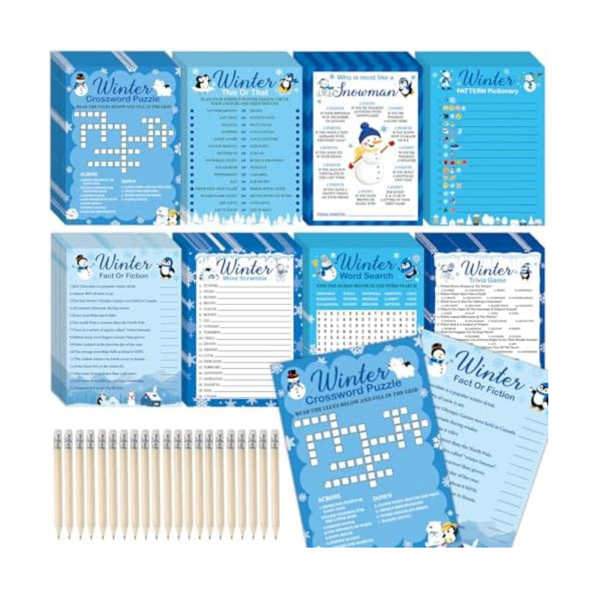 gisgfim 231Pcs Winter Party Games Cards Snowflake Snowman Trivia Word Search Scramble Maze Games Winter Christmas Holiday Party Supplies for School Classroom Family Activity Birthday Favor