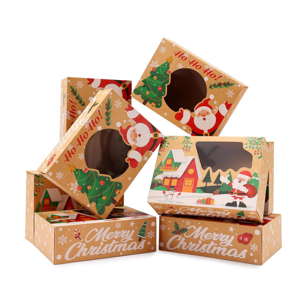 Christmas Cookie Boxes, Brown Kraft, 24 Pack, 8.25"x6"x2.75"