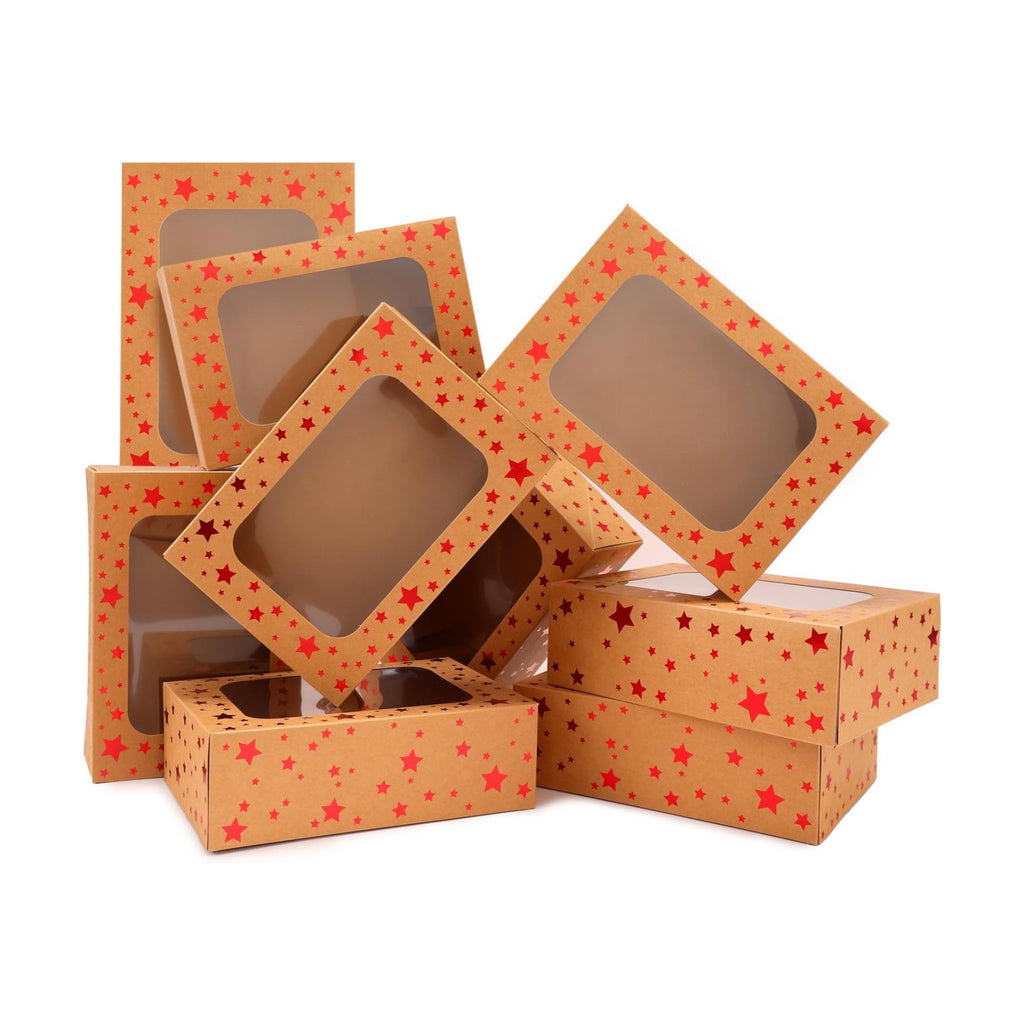 Christmas Brown Holiday Cookie Boxes, Red Star, 24 Pack, 9x6x3 In