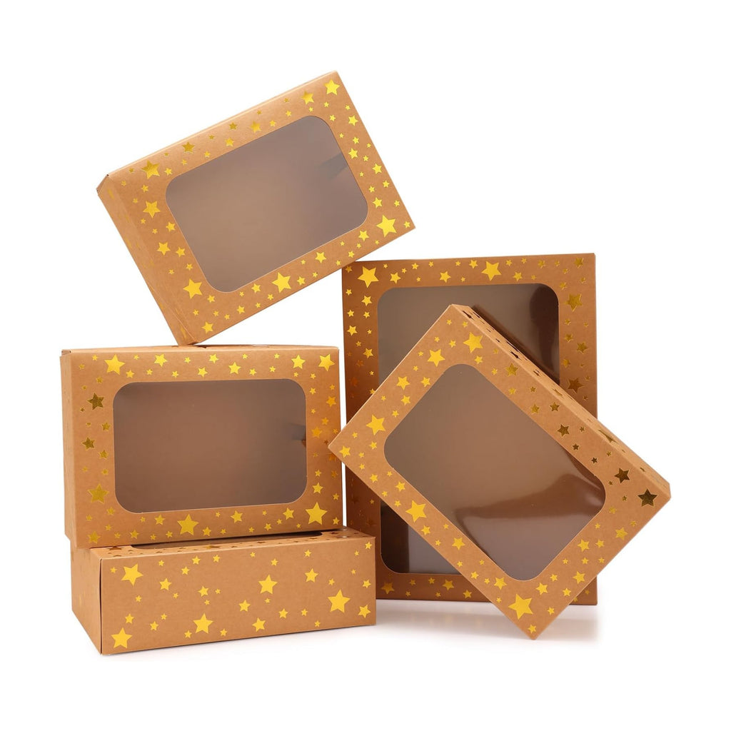 Christmas Brown Holiday Cookie Boxes, Red Star, 24 Pack, 9x6x3 In