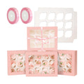 qiqee Auto-pop Up Cupcake Boxes with Window Pink 40PCS 12 Count Cupcake Box 13"x10"x3.5" Cupcakes Carrier, 12 Cupcake Containers with 2 rolls of pink ribbons