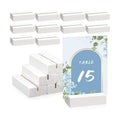 15 Pieces White Wood Table Number Stands Wood Place Card Holders Picture Holder Acrylic Sign Holders for Ceremony Birthday Party Home Decoration ﻿