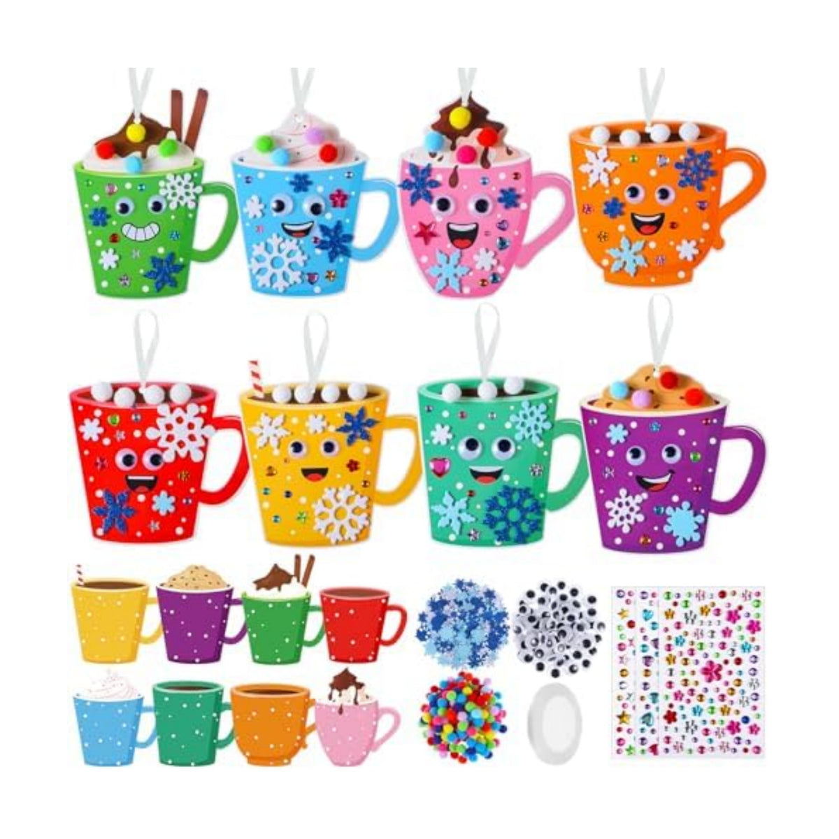 Funrous 48 Sets Christmas Crafts Kit Cocoa Paper Crafts Hanging Ornaments