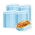 Yinkin 300 Pcs Paper Hot Dog Trays Food Trays 6 Inch,Blue,Checkered