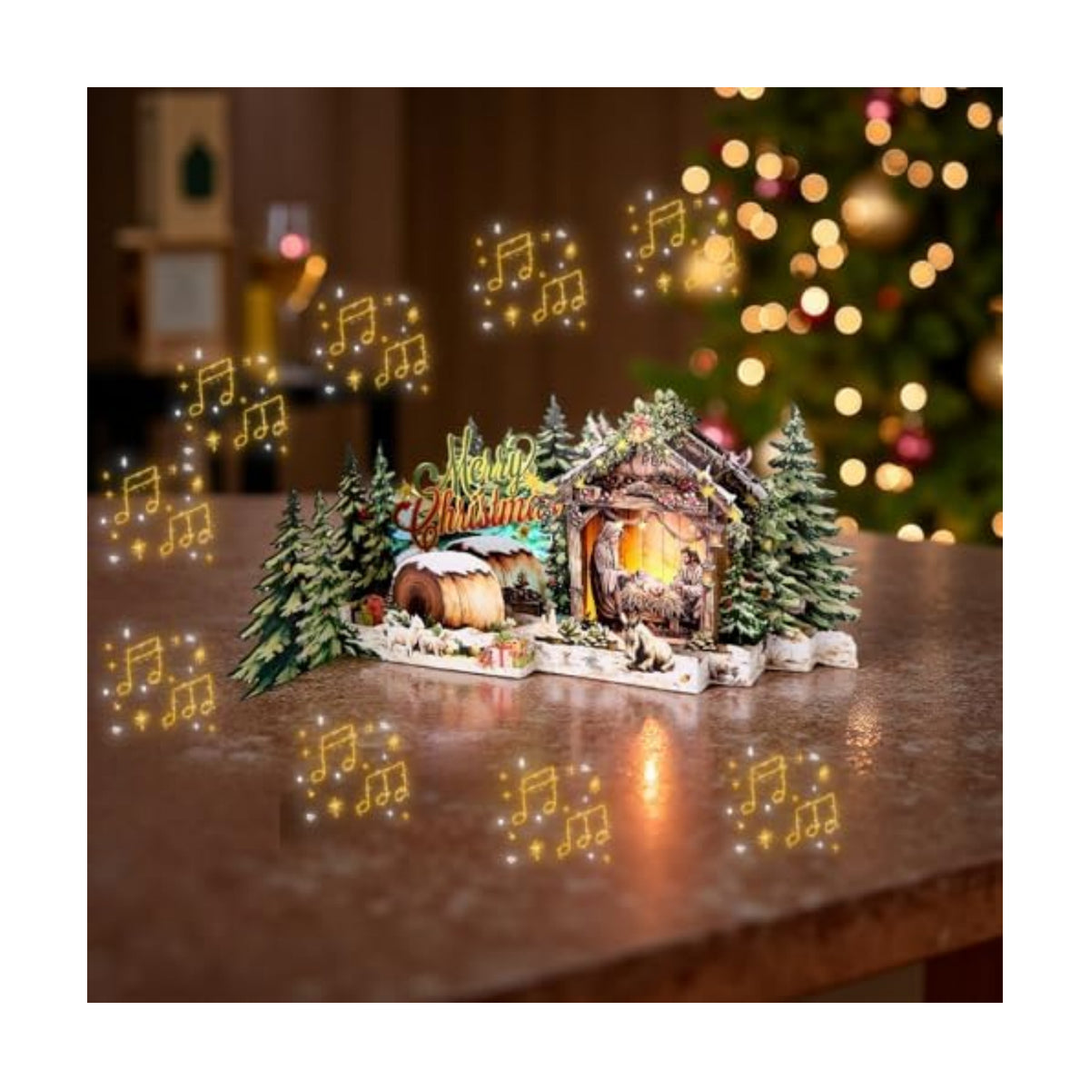 Musical 3D Pop-Up Christmas Card with LED Lights – Plays “Joy to The World”, Holy Night Scene with Baby Jesus, Mary and Joseph, LED Holiday Greeting Card with Envelope & Note Card
