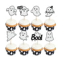 Rsstarxi 24 Pack Glitter Ghost Cupcake Toppers Halloween Party Decorations Ghost Cupcake Picks for Happy Boo Day Birthday Baby Shower Halloween Party Cake Decorations Supplies Black