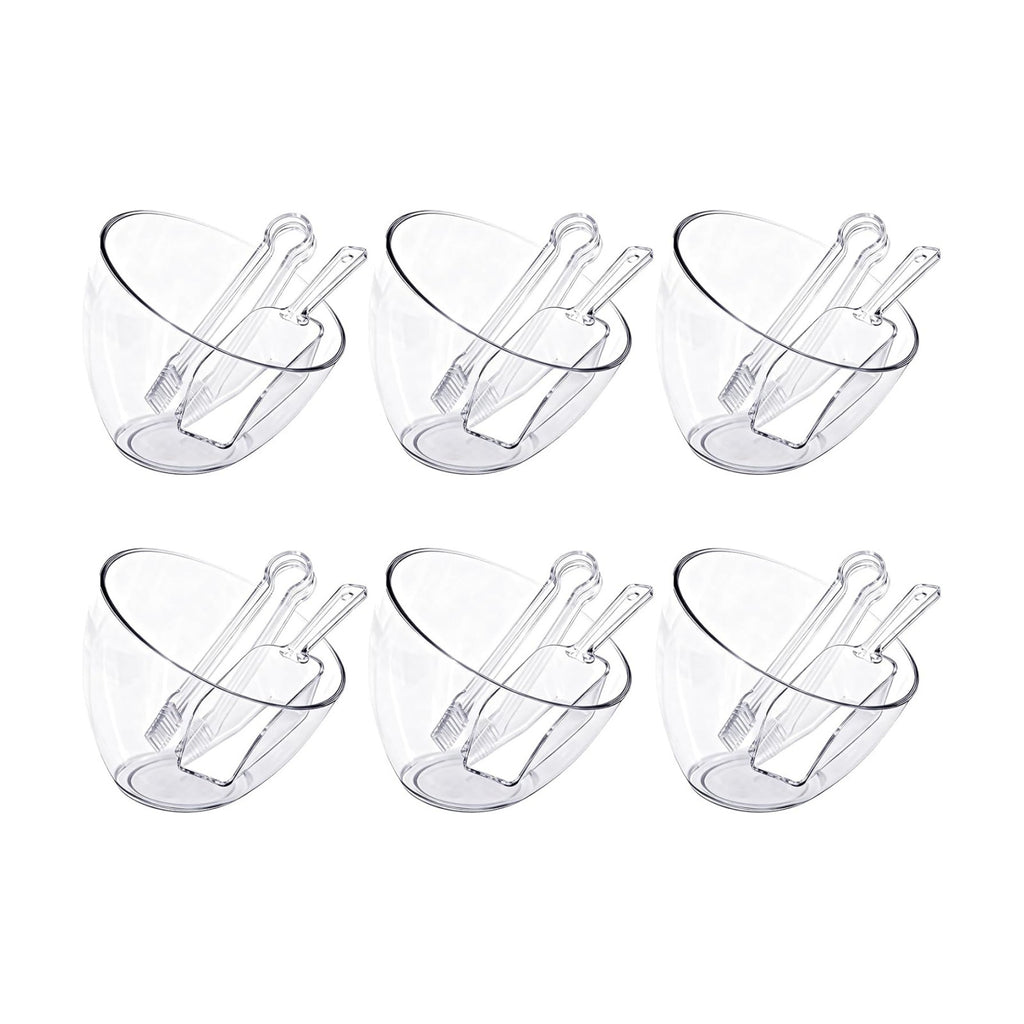 18 Pcs Serving Bowls Kit, 25 oz Buffet Containers Set, Include Parties Clear Plastic Angled Bowls, Plastic Kitchen Candy Scoops and Tongs, for Serving Food, Appetizers, Party Supplies