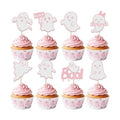 Rsstarxi 24 Pack Halloween Ghost Cupcake Toppers Glitter Pink Ghost Cupcake Picks Decorations for Happy Boo Day Birthday Baby Shower Halloween Party Cake Decorations Supplies