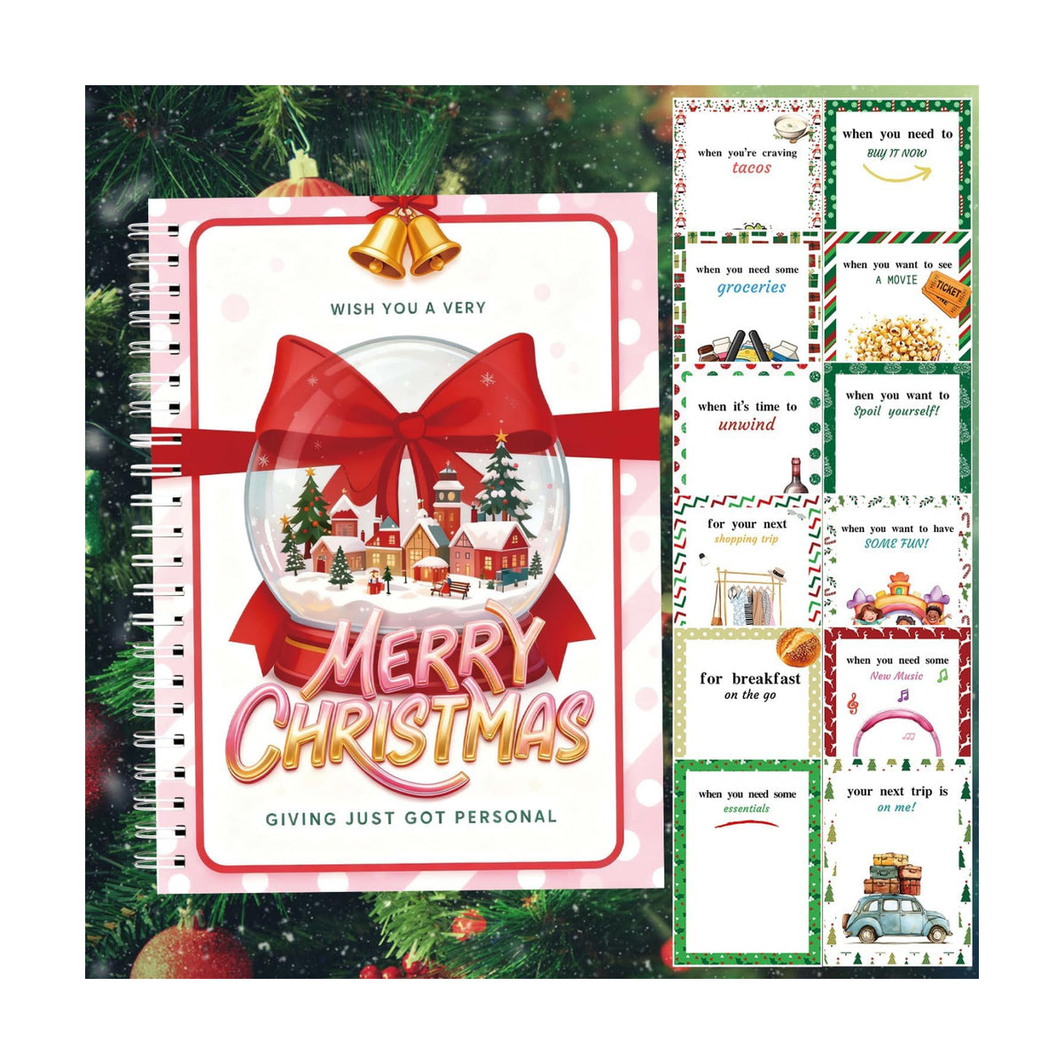 Merry Christmas Gift Card Holder Book - DIY Spiral-Bound with Surprises, College Survival & Graduation Gift, Greeting Card Keeper for Holidays （S17）