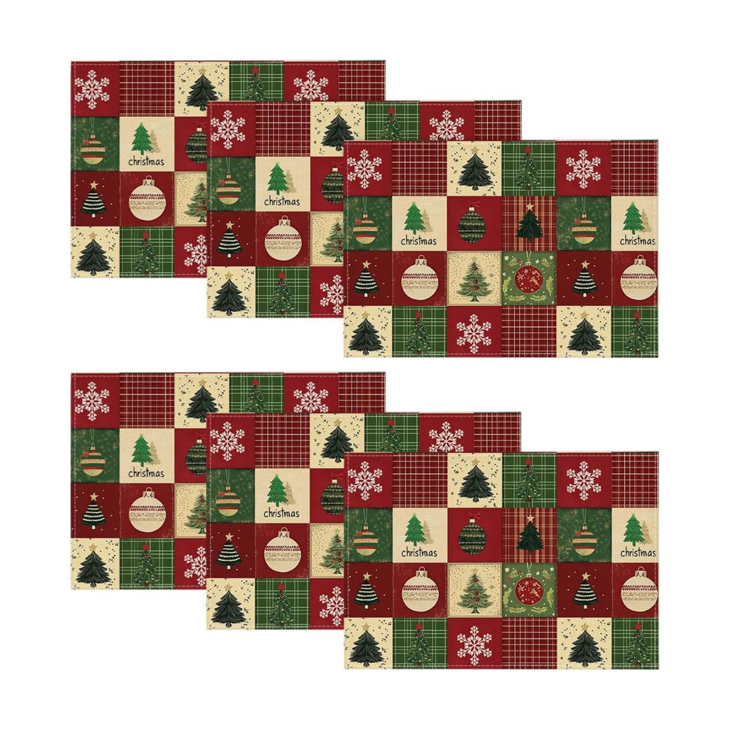 Artoid Mode Xmas Trees Christmas Balls Placemats Set of 6, 12x18 Inch Table Mats for Winter New Year Holiday Party Kitchen Dining Decoration