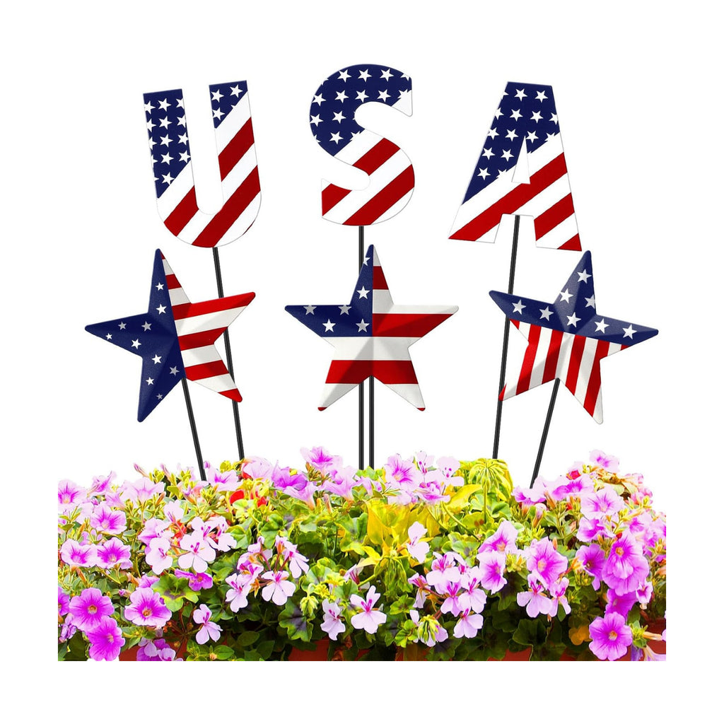 Pickmesh 6 Pcs 12" H 4th July Patriotic Outdoor Decor Metal Star Yard Sign