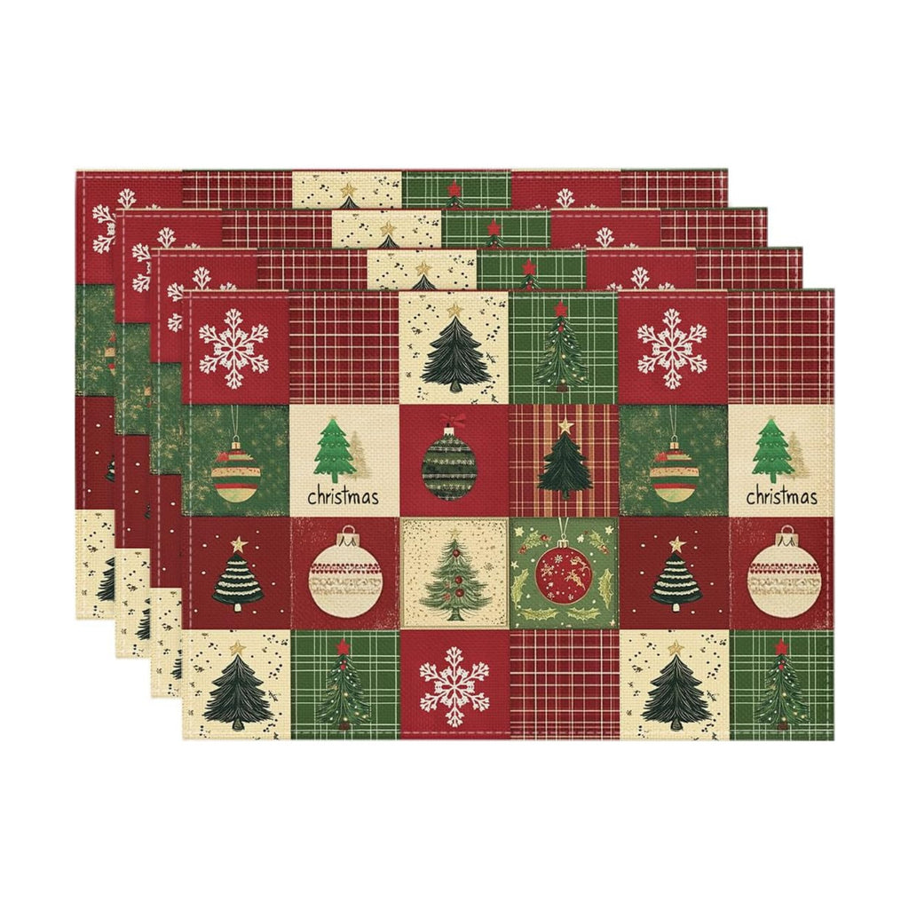 Artoid Mode Xmas Trees Christmas Balls Placemats Set of 4, 12x18 Inch Table Mats for Winter New Year Holiday Party Kitchen Dining Decoration