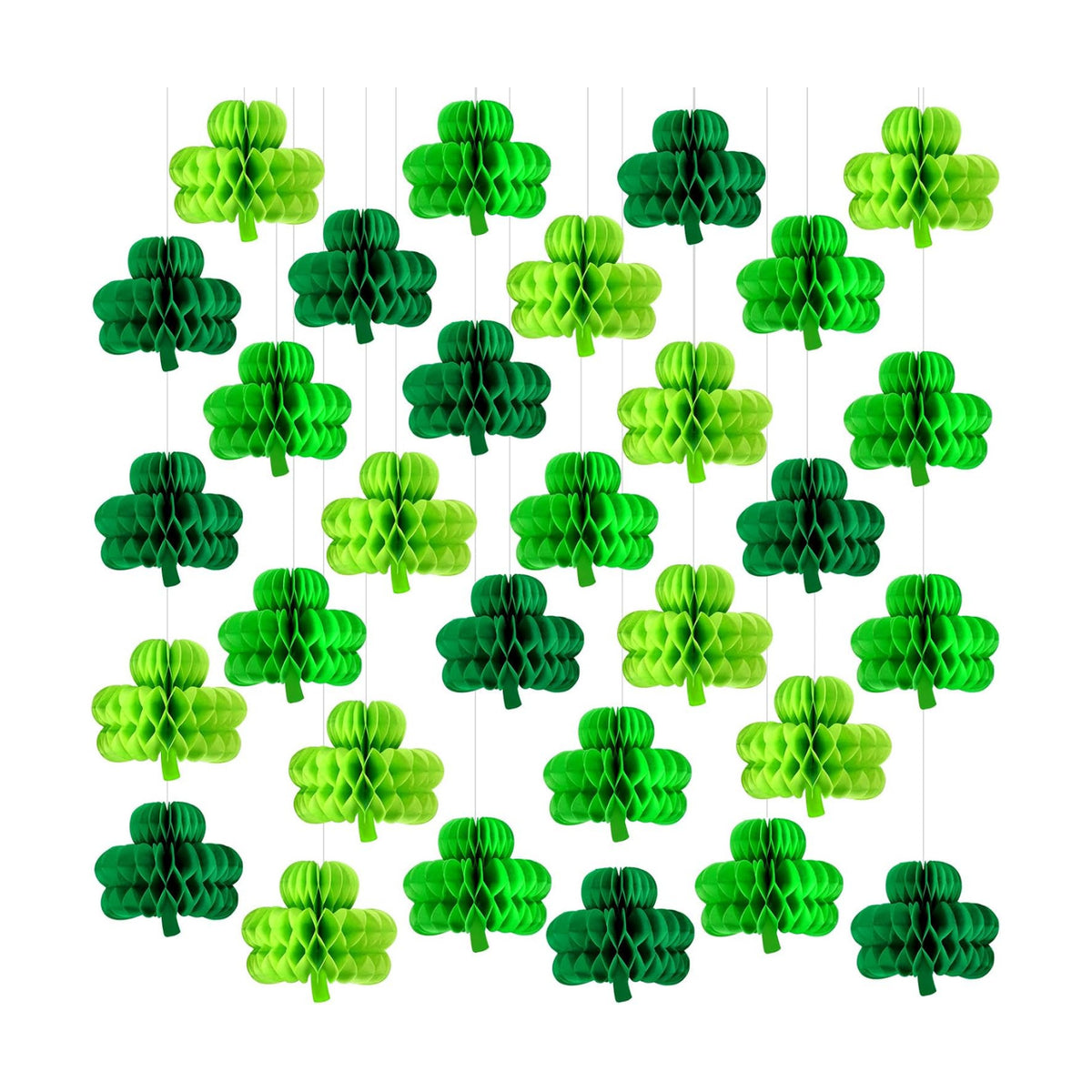 Gueevin 30 Pcs St Patricks Day Hanging Decorations St. Patrick's Day Honeycomb Balls Shamrock Honeycomb Paper Irish Ceiling Decor for Table Centerpiece Birthday Home Spring
