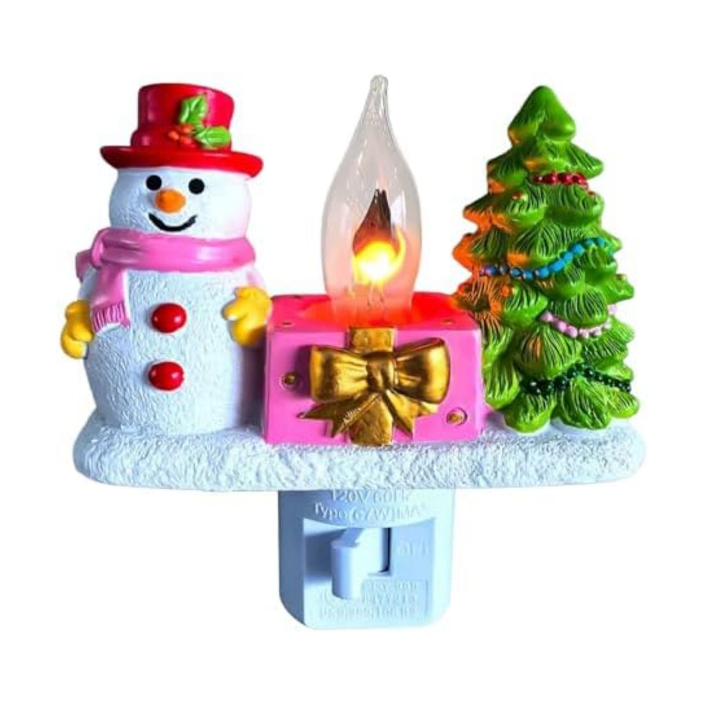 Snowman Christmas Tree Plug-in Night Light,Flickering Campfire Figurine Lam