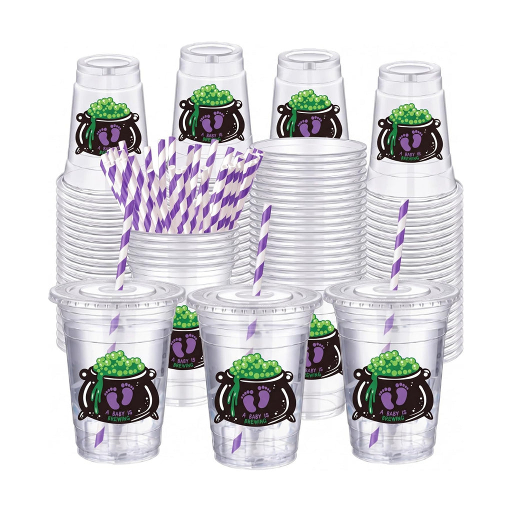 FillTouch 50 Pcs Halloween a Baby Is Brewing Baby Shower Party Cups