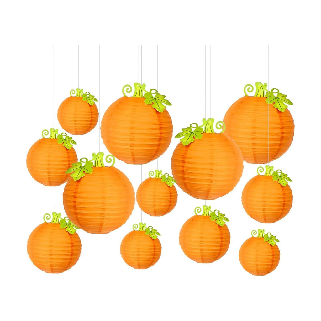 12Pcs Fall Thanksgiving Pumpkins Decorations Orange Paper Pumpkin Ball Decorations Lanterns Unique Design Perfect for Halloween Jack O Lantern Classroom Kitchen Party Indoor Outdoor
