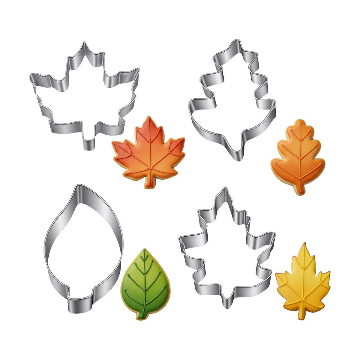 Thinp 4 Pcs Leaf Cookie Cutter Set, Fall Cookie Cutter Stainless Steel Maple, Oak Leaf Shapes Biscuit Molds Holiday Themed Cookies Cutters for Thanksgiving Christmas Birthday Party Decorations