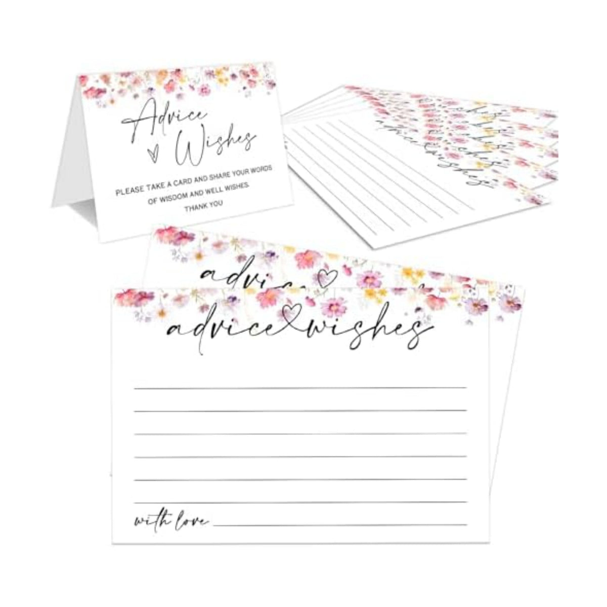 Advice and Wishes Cards Set with Message Notes and Keepsake Options, Guest Book Alternative for Baby Shower, Wedding, Bridal Shower, Graduation and Birthday Celebrations (50, A White, White Color Set)