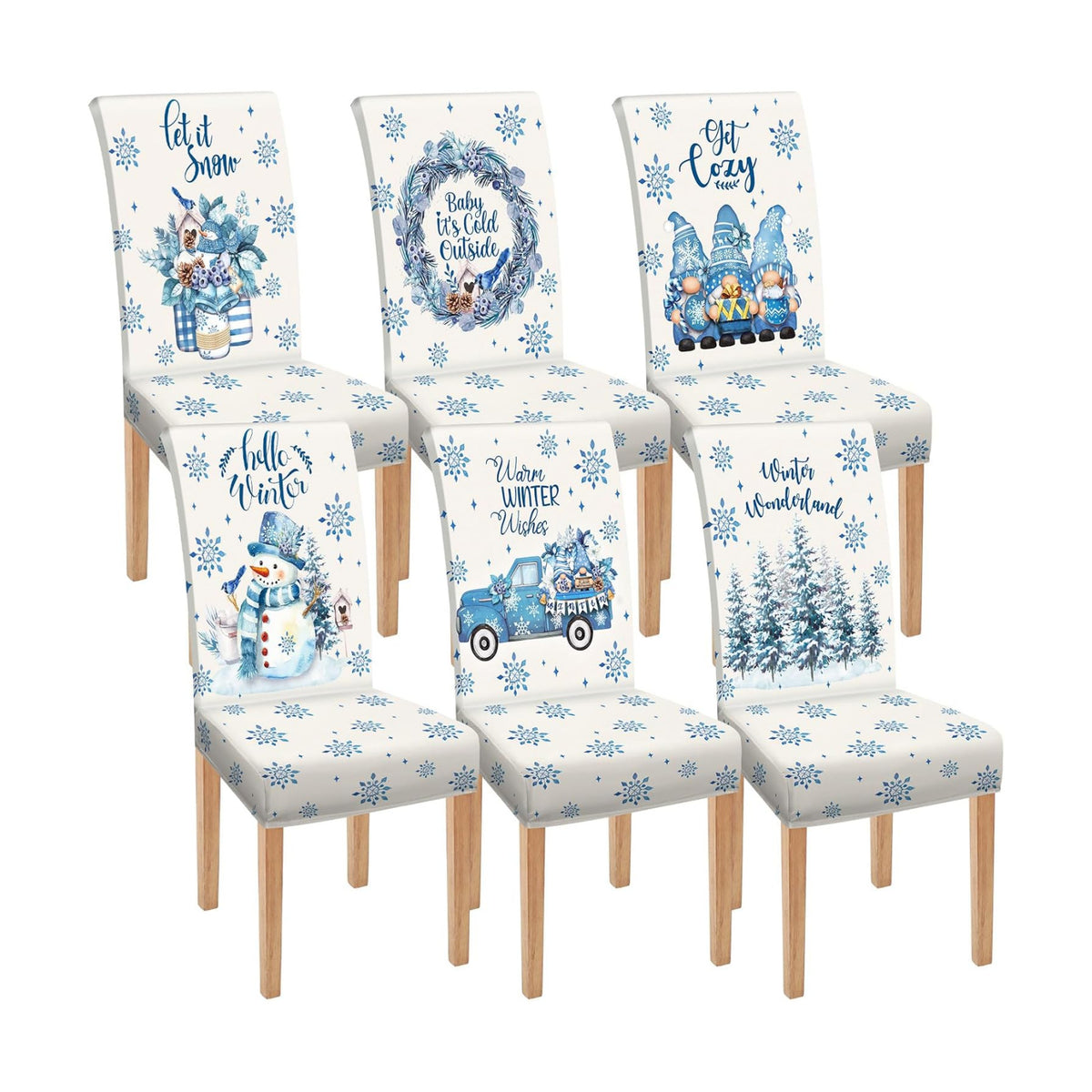 Moukeren 6 Pcs Winter Snowflak Chair Covers Dining Chair Slipcovers