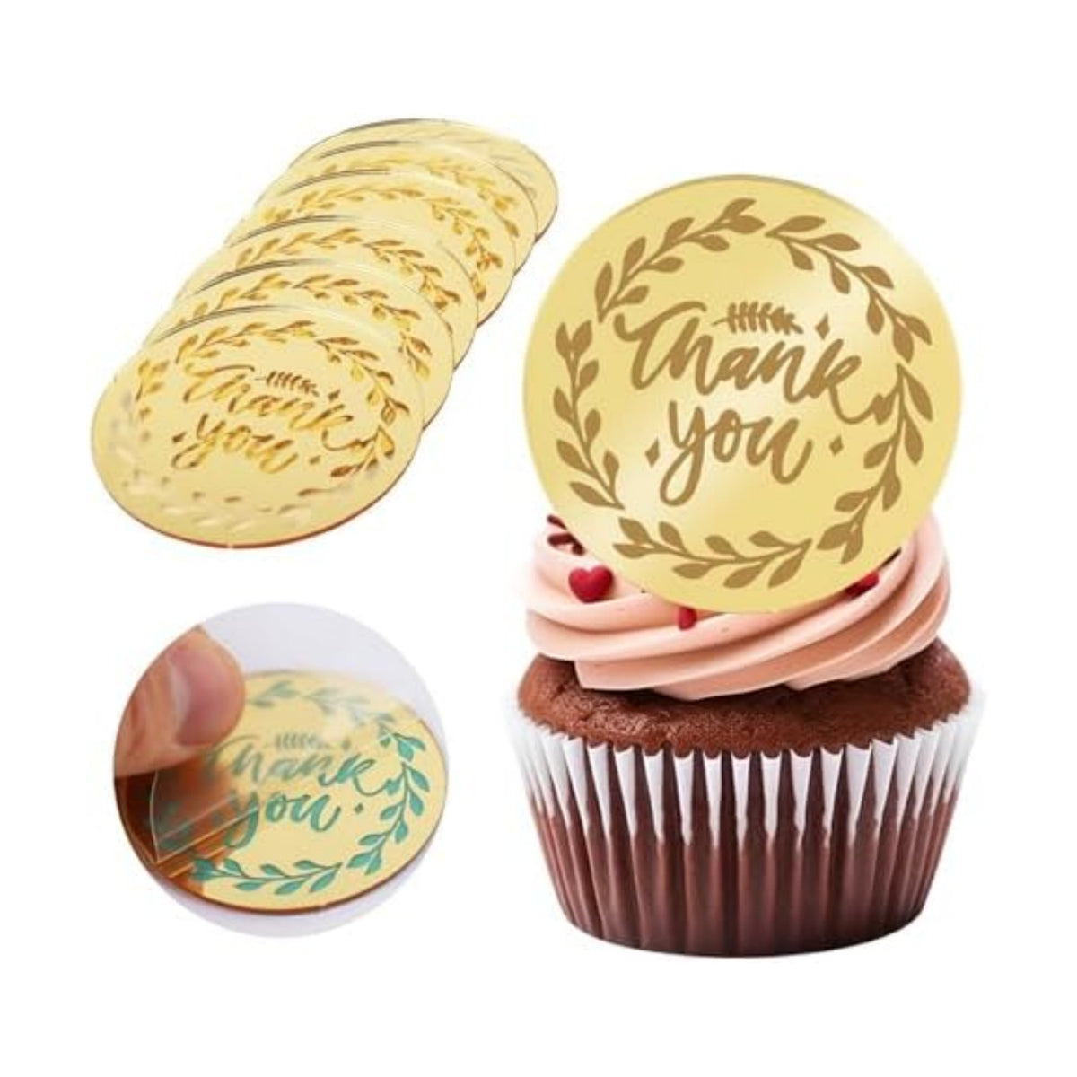 20Pcs Gold Thank You Cupcake Toppers Acrylic Cake Picks for Party Supplies
