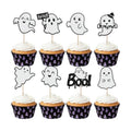 24 PCS Ghost Boo Cupcake Toppers Glitter Little Boo Ghost Cupcake Picks Halloween Party Decorations for Halloween Theme Spooky Baby Shower Kids Birthday Party Cake Decorations Supplies Black