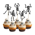 30 PCS Halloween Skull Cupcake Toppers Glitter Skeleton Dance Cupcake Picks Happy Halloween Party Decorations for Skull Baby Shower Kids Boys Girls Birthday Party Cake Decorations Supplies Black