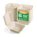 𝟲𝘅𝟲", 𝟭𝟮𝟴-𝗣𝗮𝗰𝗸 Compostable Clamshell Take Out Food Containers, Biodegradable Bagasse Paper To-Go Boxes for Burgers, Sandwiches, Cake, Eco-Friendly, Microwave & Freezer Safe (Natural)