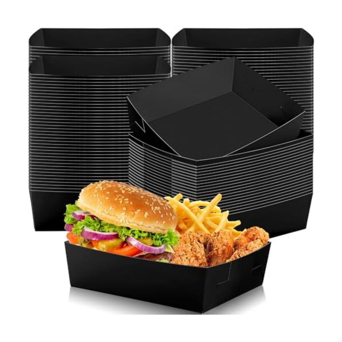 Uiifan 100 Pcs 5 lb Extra Large Paper Food Serving Trays, Black