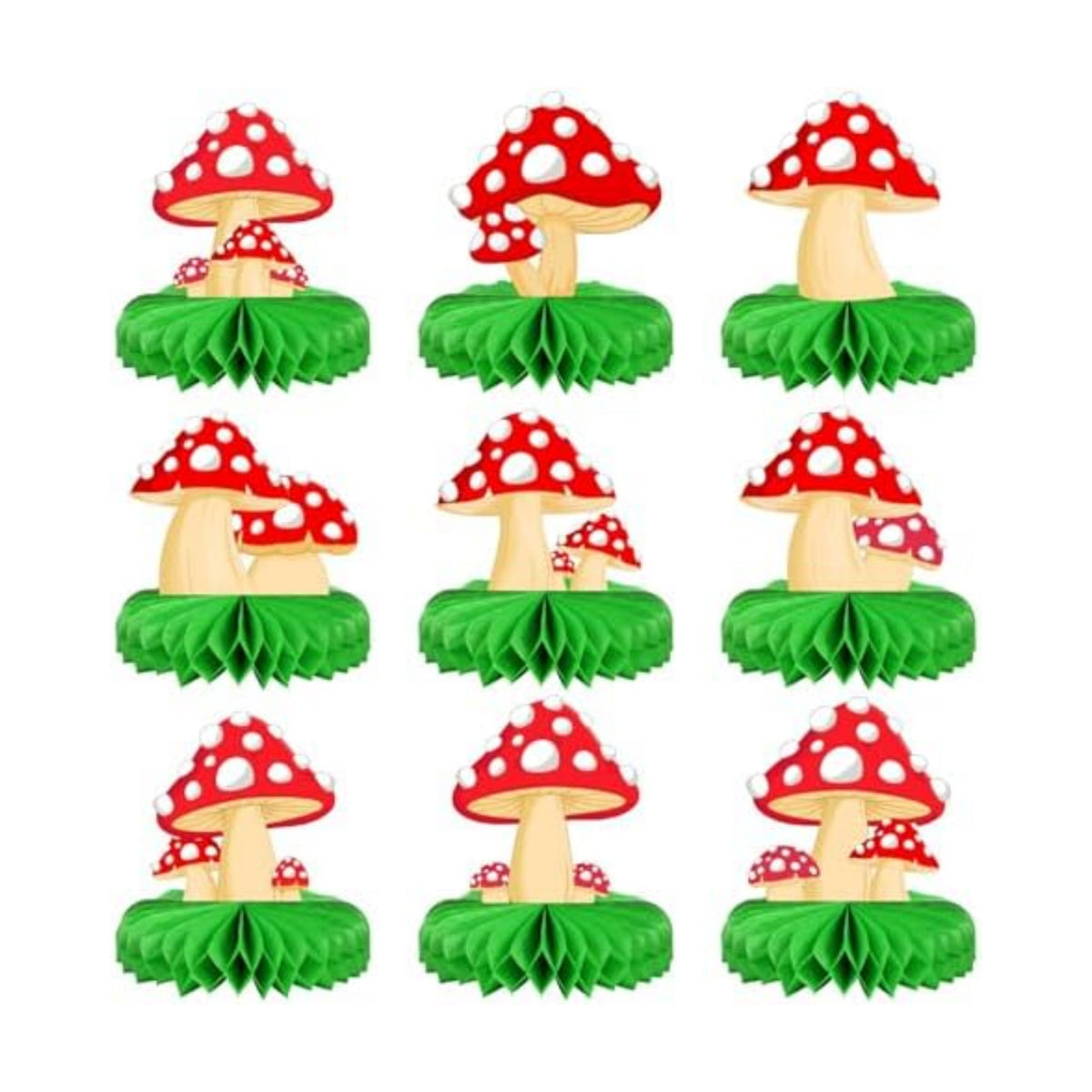Faccito 9 Pcs Mushroom Party Decorations Mushroom Honeycomb Centerpieces Enchanted Forest Decorations Table Topper for Fairy Jungle Wonderland Baby Shower Garden Decor