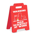 Mad Scientist at Work Warning Sign, Funny Halloween Mad Scientist Decor for Office Classroom Lab, Science Teacher Gift, Chemistry Lab Decor, STEM Gifts for Coworkers Engineers-Red