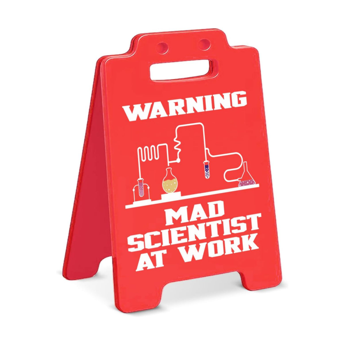 Mad Scientist at Work Warning Sign, Funny Halloween Mad Scientist Decor for Office Classroom Lab, Science Teacher Gift, Chemistry Lab Decor, STEM Gifts for Coworkers Engineers-Red