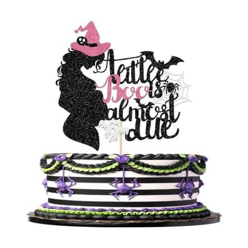1 PCS A Little Boo is Almost Due Cake Topper Pink Glitter Halloween Baby Shower Cake Pick Spider Bat Ghost Boo Cake Decoration for Halloween Baby Shower Theme Birthday Party Cake Decorations Supplies