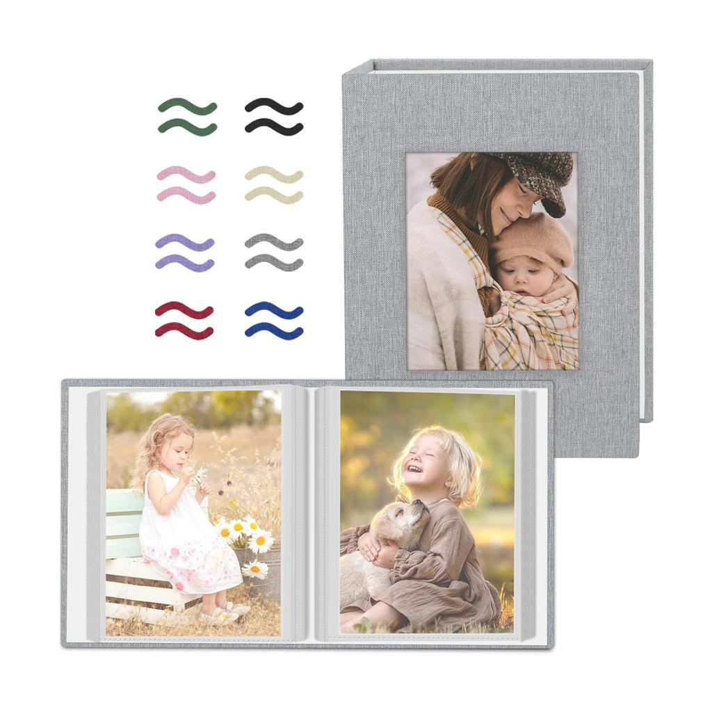 Popotop 2 Pack Photo Album 4x6 Pictures, Small Linen Slip-in Photo Albums Book for 80 Photos with 40 Pockets, Birthday Gifts for Women Mom Family Baby