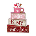 Lineshading 4 Pcs Valentine Coffee Wood Block Signs, Tiered Tray Decor