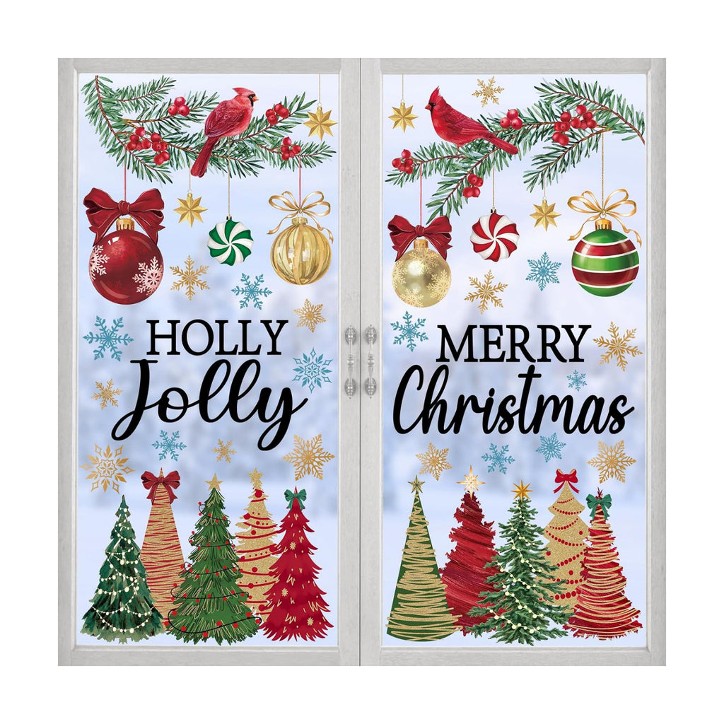 8 Sheets Christmas Window Clings Stickers Winter Snowflake Merry Christmas Tree Xmas Window Decals for Holiday Party Home Office Shop Glass Display Decoration