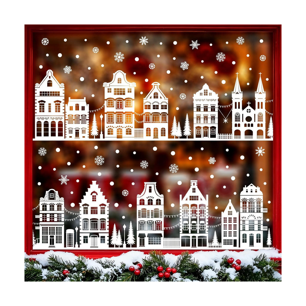 78" Christmas Window Clings Stickers White Winter House Snowflake Christmas Tree Xmas Window Decals for Holiday Party Home Office Shop Glass Display Decoration