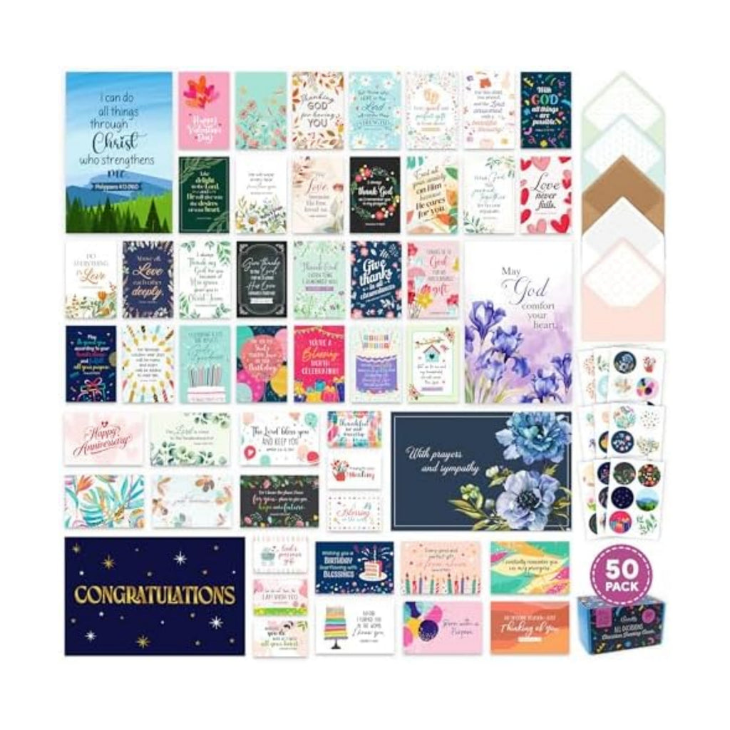 Decorably Christian Greeting Cards Assortment Box, 50 Pack, All Occasion