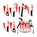 4 PCS Halloween Blood Knife Cake Toppers Acrylic Horror Halloween Cake Decorations Have a Killer Birthday Decorations for Blood Knife Theme Scary Killer Birthday Party Cake Decorations Supplies