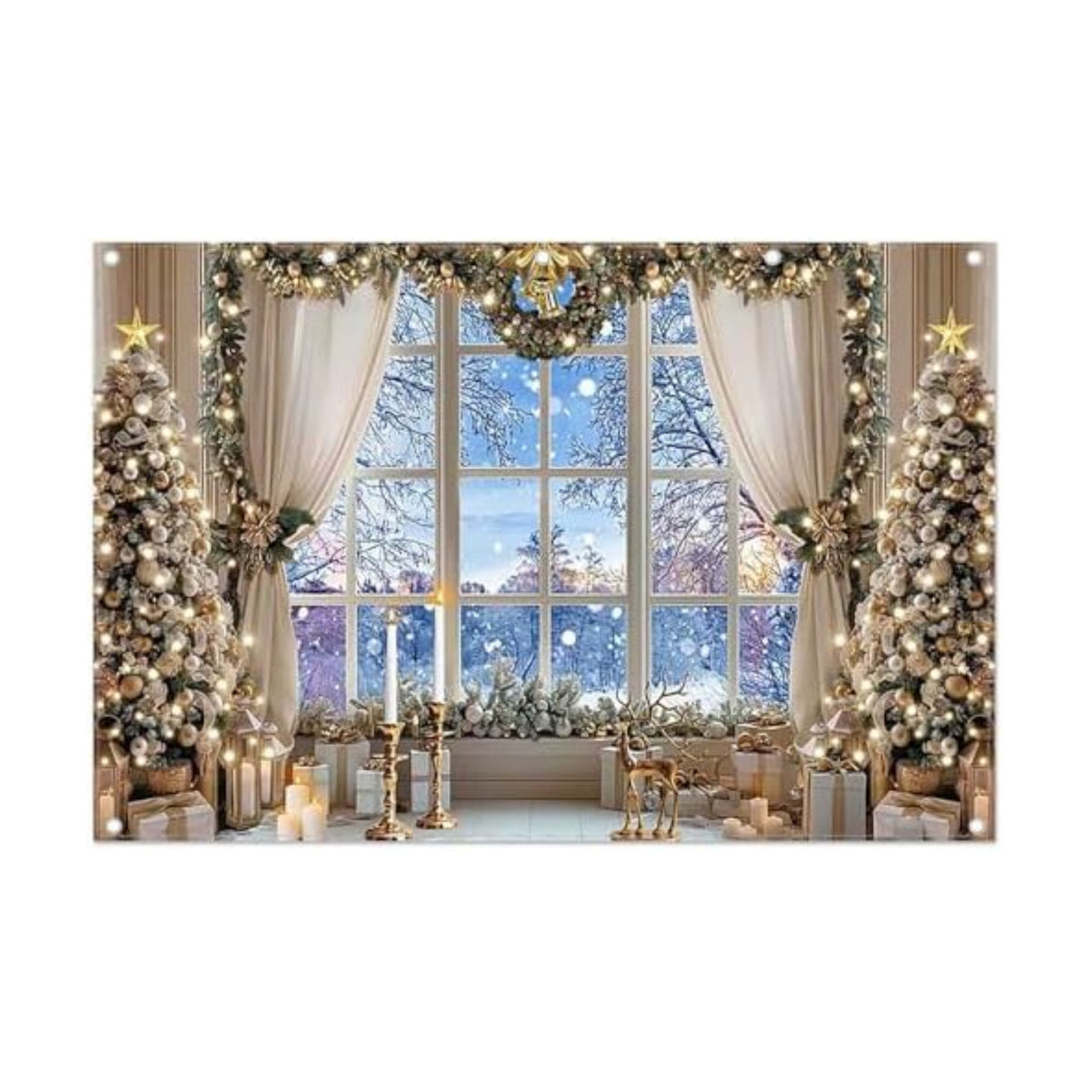 12x8ft Fabric Christmas Winter Window Photography Backdrop