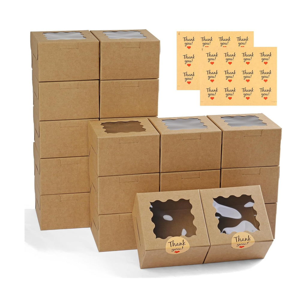 WINKIO Cookie Boxes with Window, Small Bakery Boxes for Dessert Pastry