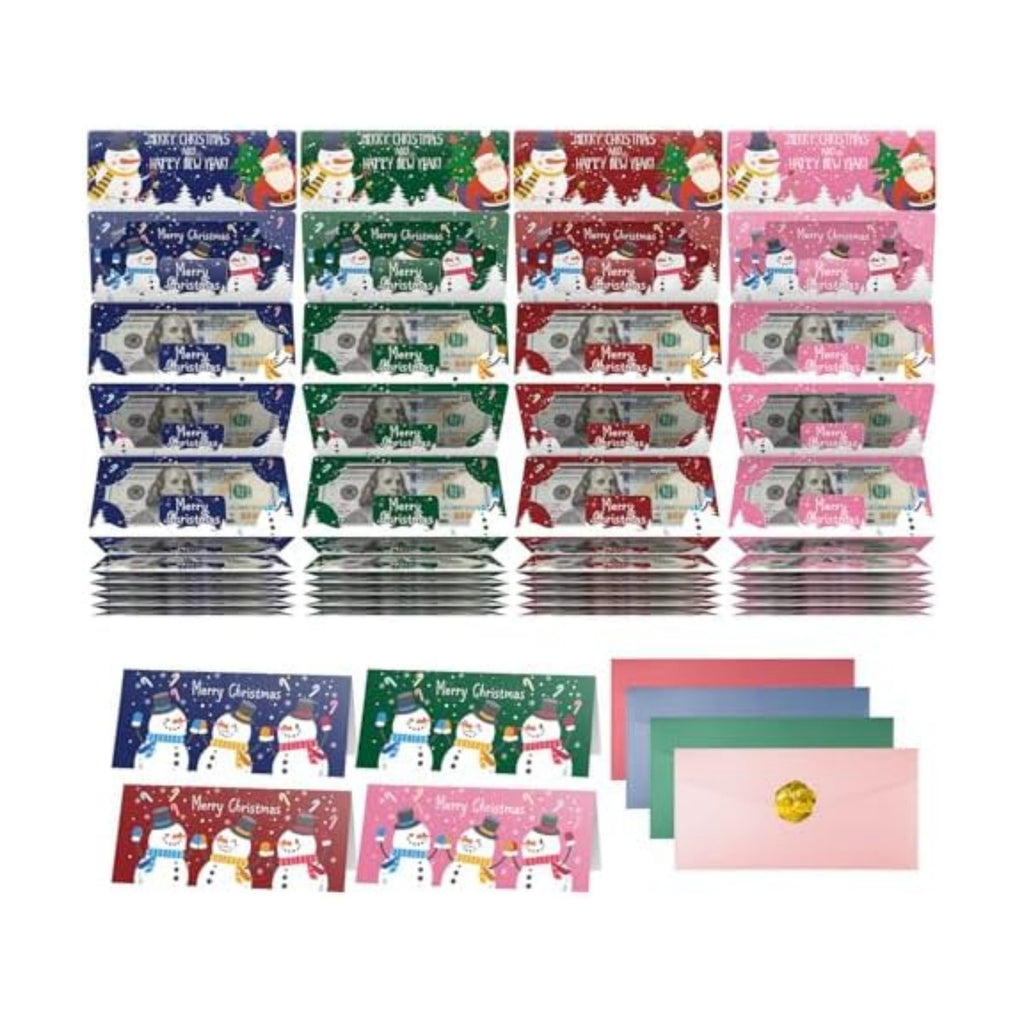 Jaywayang 4PCS Christmas Money or Gift Card Holder with 10 Slots, Surprise Cash Envelope Holders for Men Women Girls Boys
