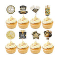 Happy New Year 2027 Cupcake Toppers, 24 PCS Happy New Year Decorations, Black and Gold Cupcake Toppers Cake Decorations Food Picks for New Year's Eve 2027 Party Decoration Supplies, 8 Designs
