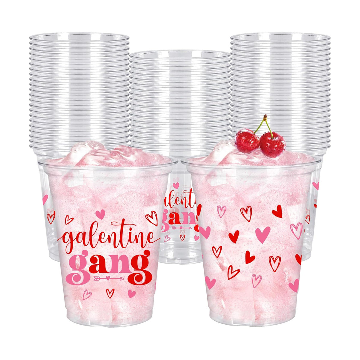 Whaline 50 Pcs 12 Oz Galentines Day Disposable Cup Plastic Party Cup Galentines Gang Heart Clear Glasses for Girls Ladies Valentine's Day Party Coffee Juice Drink Supplies Decorations
