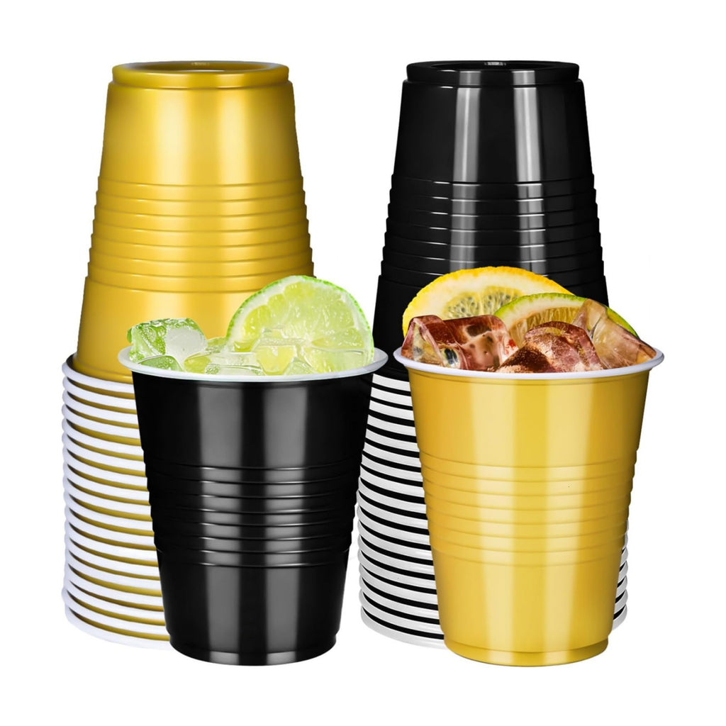 Vumdua Gold and Black Plastic Cups Disposable Cups, 12 oz Plastic Party Cups for Graduation, Christmas, Wedding, Birthday Party Supplies, Pack of 40