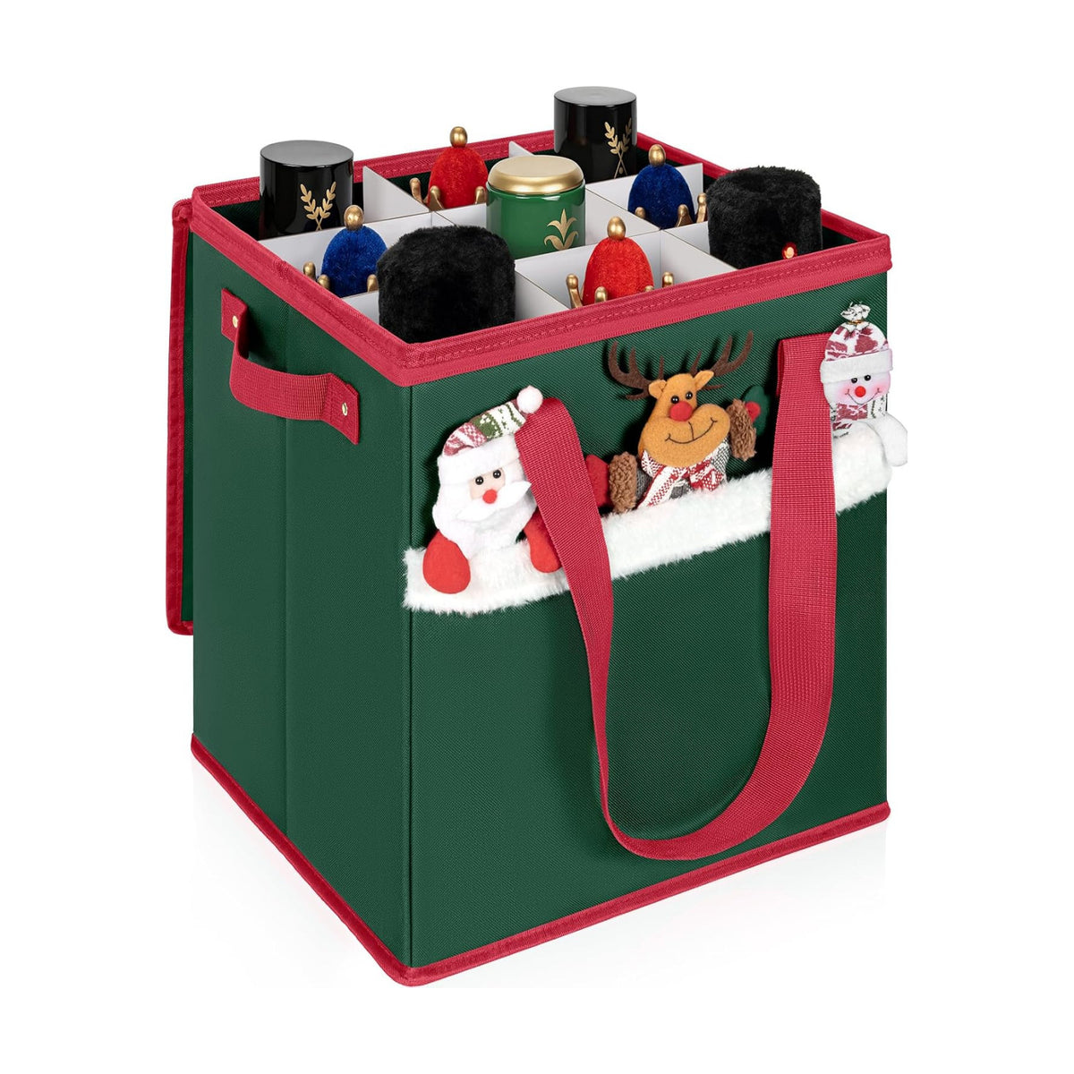 Christmas Nutcracker and Figurine Collectible Storage Box Stores Up to 9 16" Nutcrackers Holiday Ornaments Storage Box with Adjustable Dividers Zippered Top Xmas Decorations Storage Containers