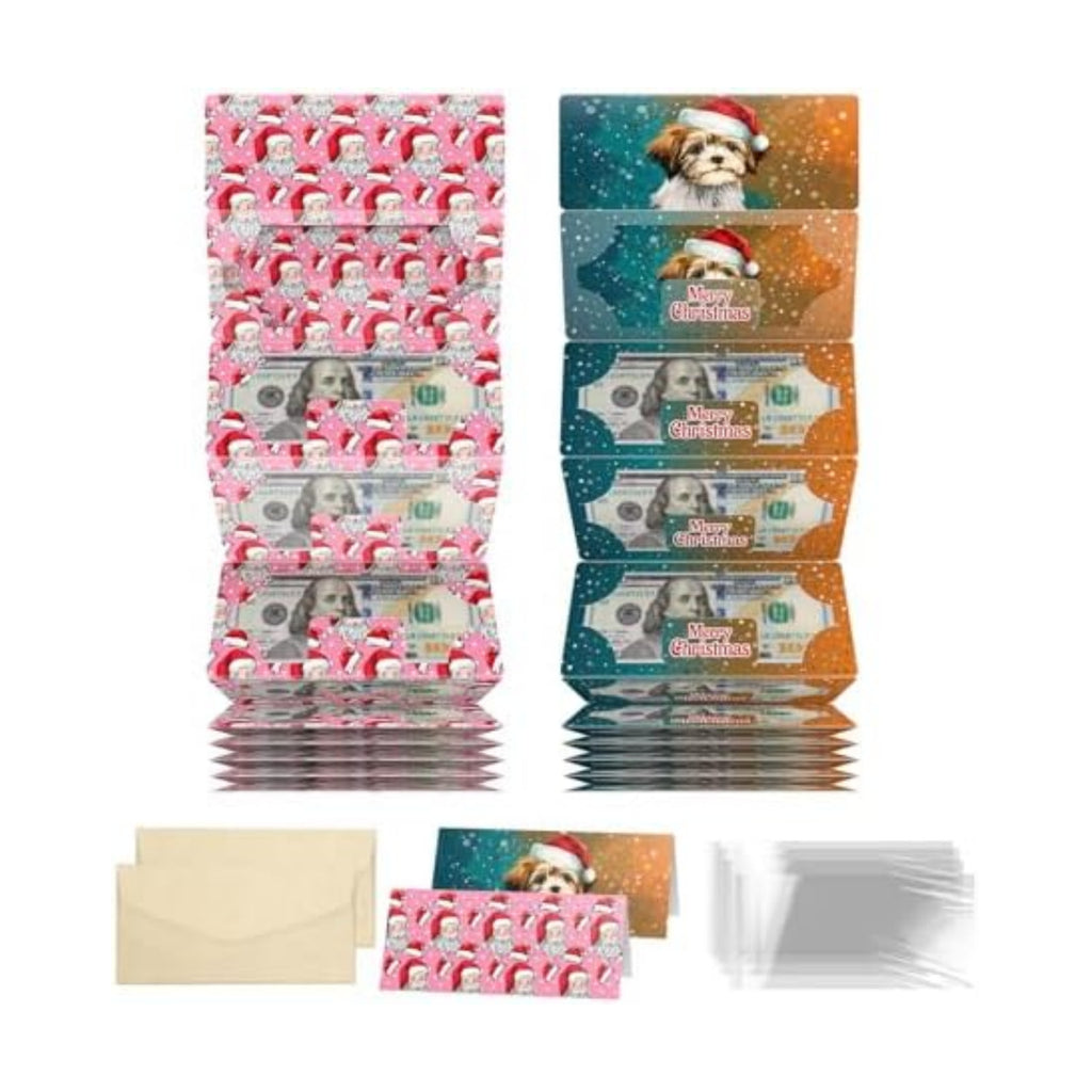 ysmile Christmas Cash Gift Envelope 11 Slot Xmas Holiday Money Holder with Greenting Card for Surprise - Santa Dog
