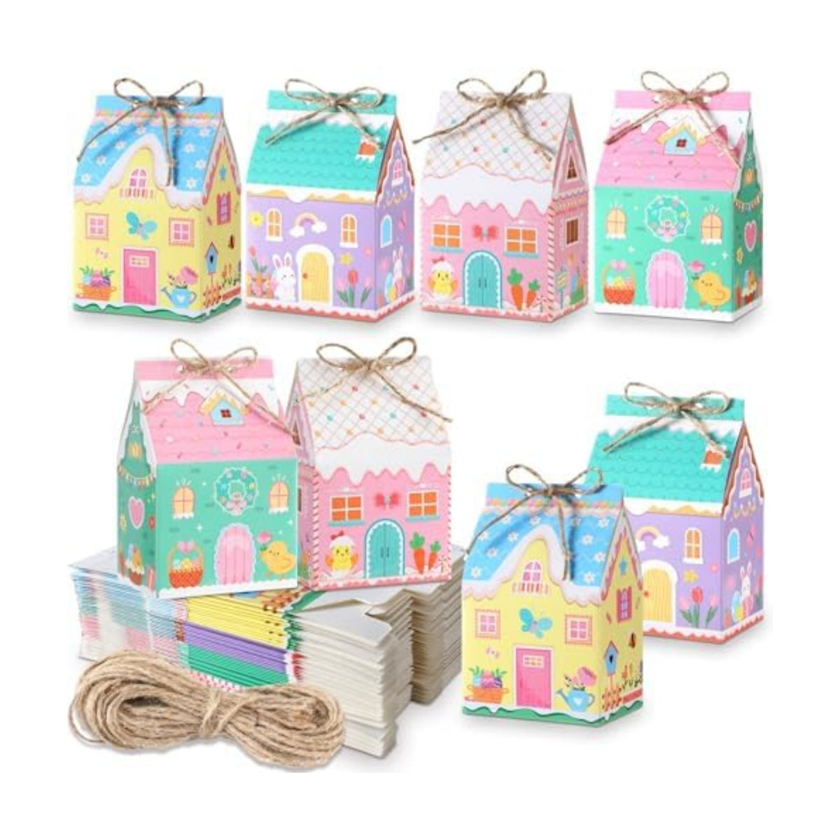 Zhanmai 48 Pcs Easter Treat Boxes Candy Mini Rabbit Egg House Favor Box Easter Party Paperboard Gift Boxes for Holiday Party Treat Cookie Goodie Snack Gift Packaging
