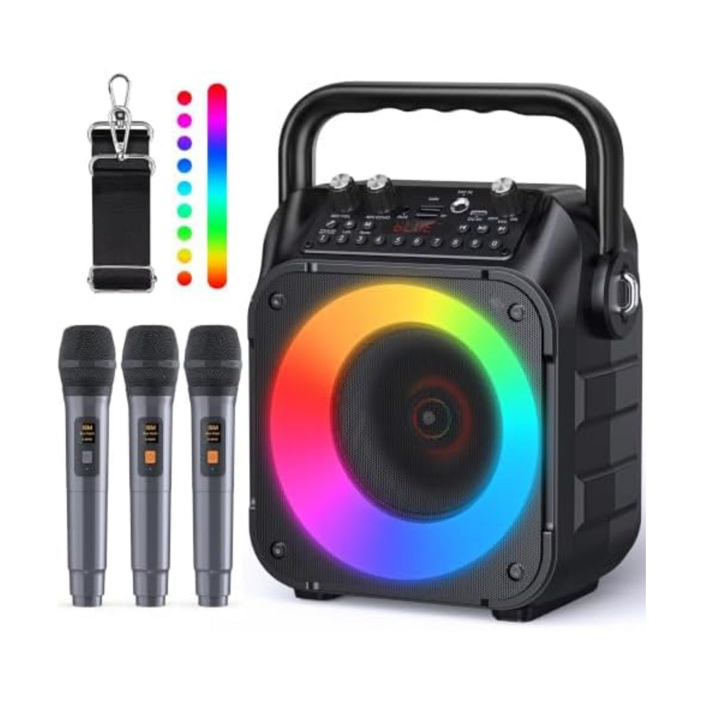 CYY Karaoke Machine, 3 Wireless Microphones, Bluetooth Speaker with Lights